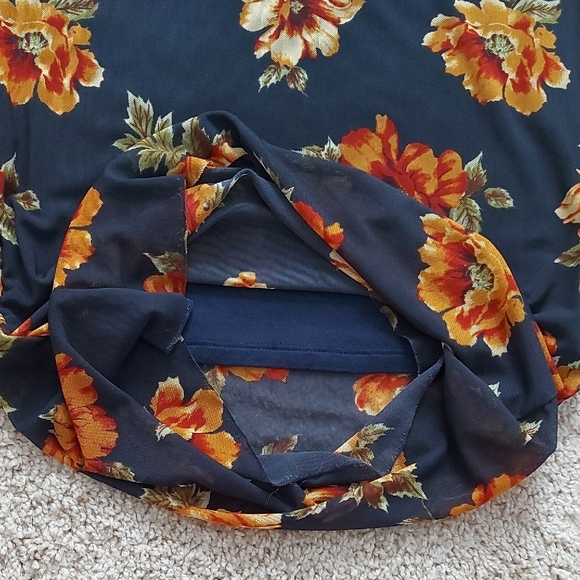 Mesh Orange Floral Long Sleeve Dress - Picture 9 of 10